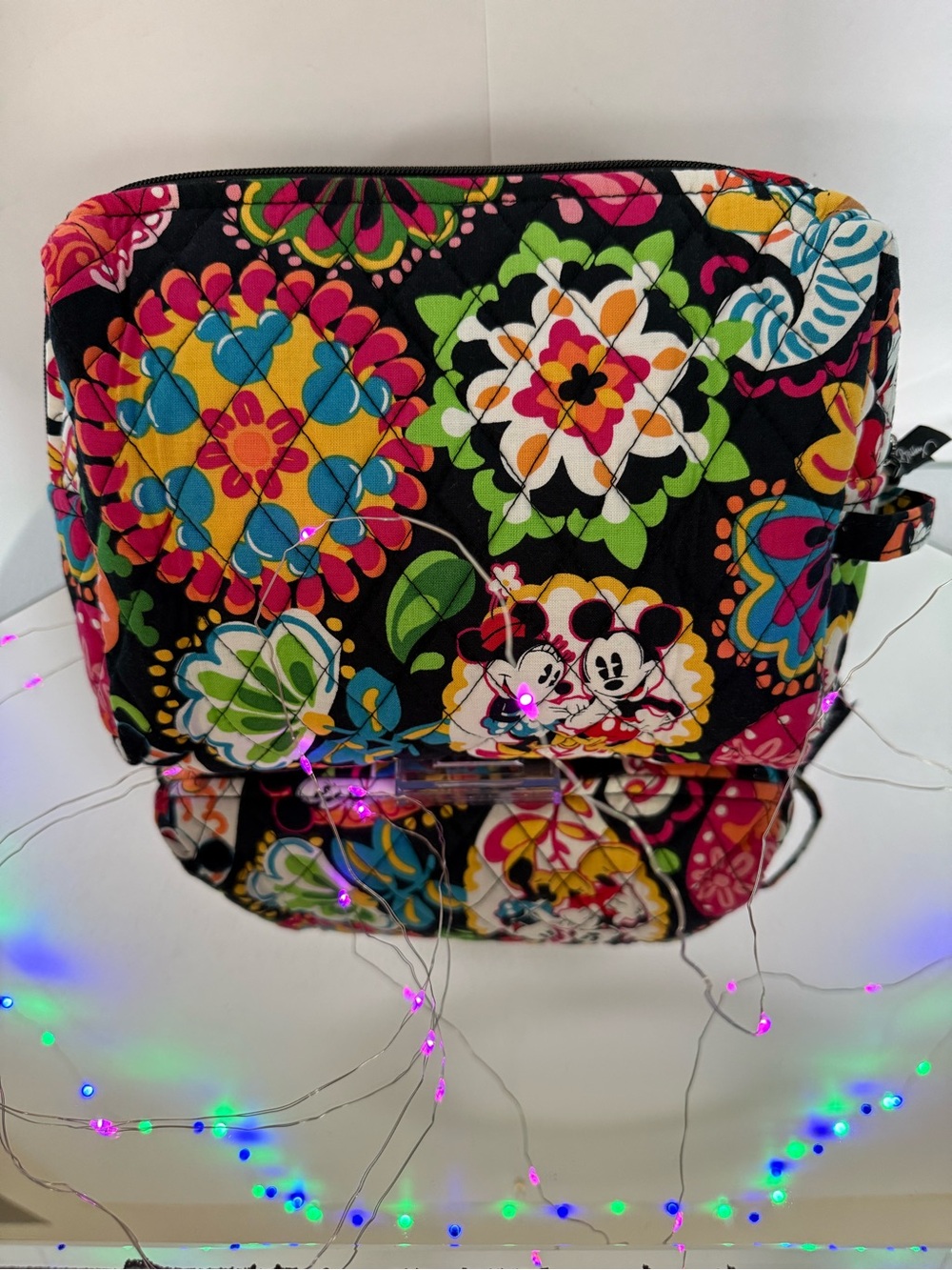 Vera Bradley Disney Mickey & Minnie Quilted Cosmetic Bag - Black Floral